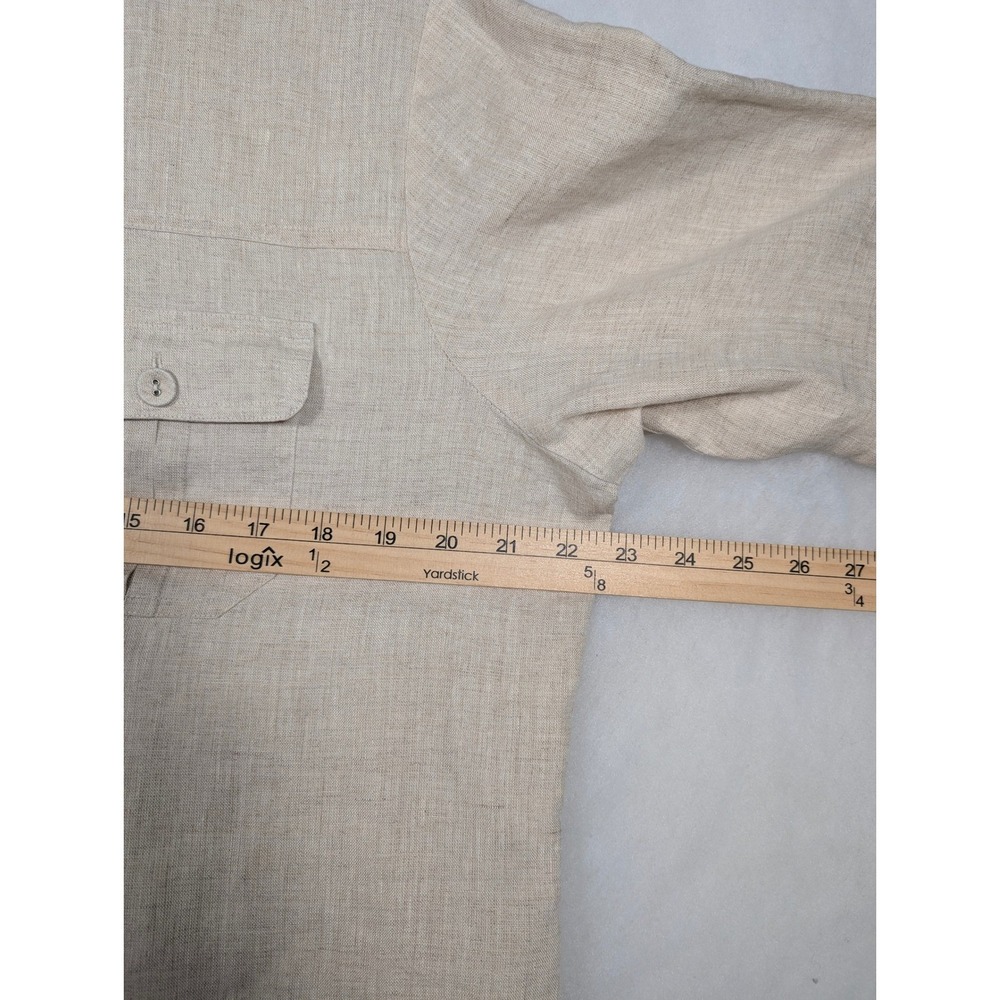 Women's 14 Liz Claiborne Beige Linen Button Front Shirt 3/4 Length Sleeves - Picture 7 of 9